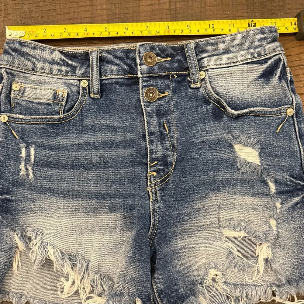 Special A Distressed Dark Blue Denim Women Shorts Double Button Size Small